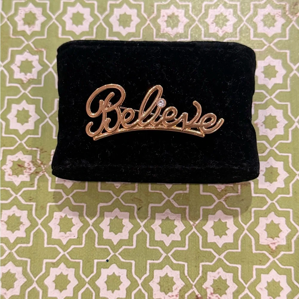 Avon Gold-Tone “Believe” Script Pin with Crystal Accent – Vintage — NEW